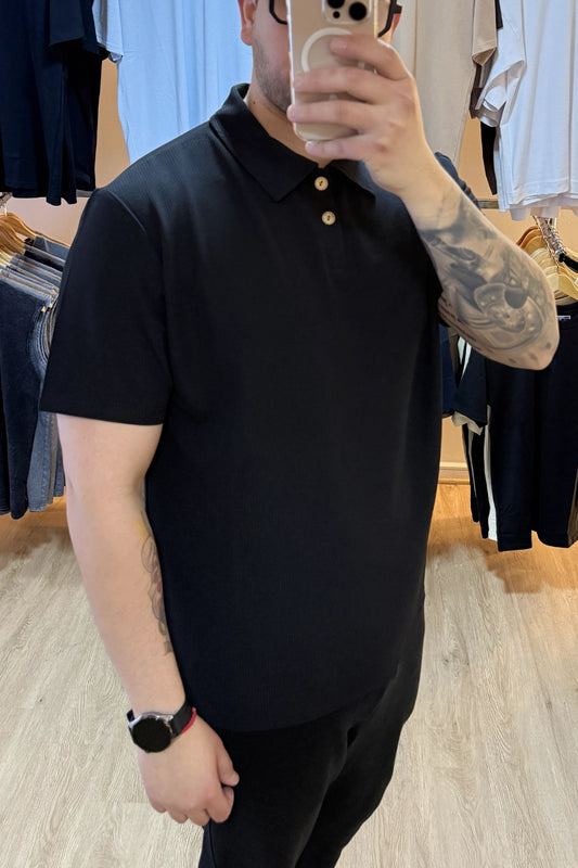 Polera cuello polo - Negro