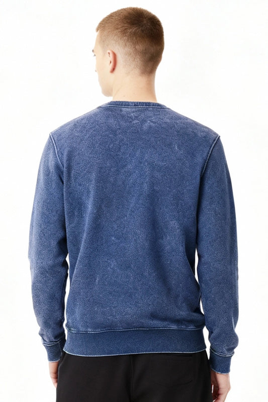 Polerón Azul Crewneck - Acid Wash Desgastado