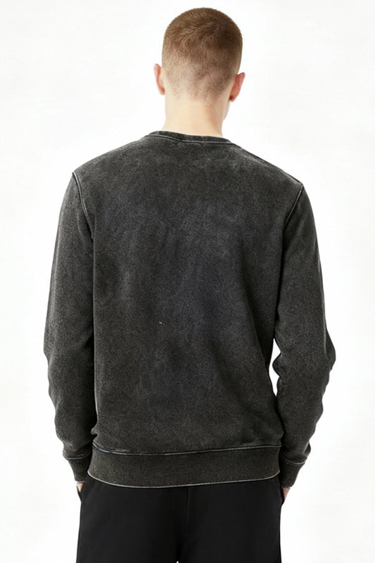 Polerón Negro Crewneck - Acid Wash Desgastado