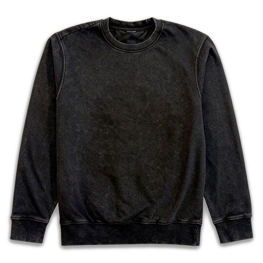 Polerón Negro Crewneck - Acid Wash Desgastado