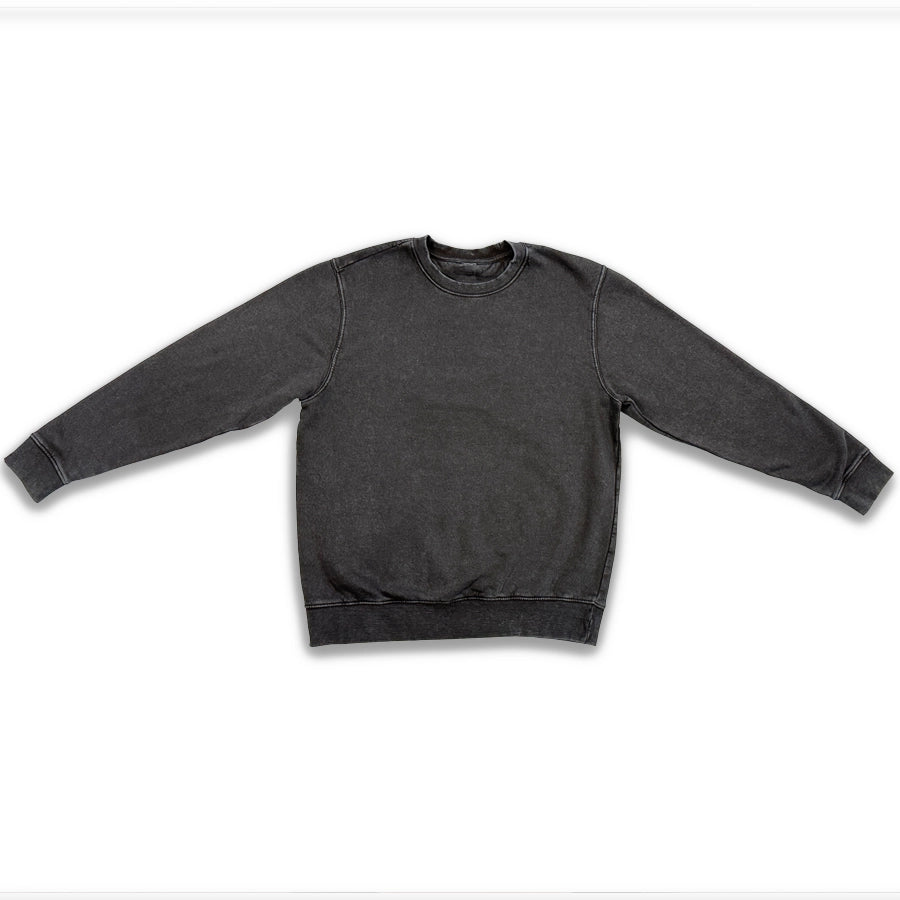 Polerón Negro Crewneck - Acid Wash Desgastado