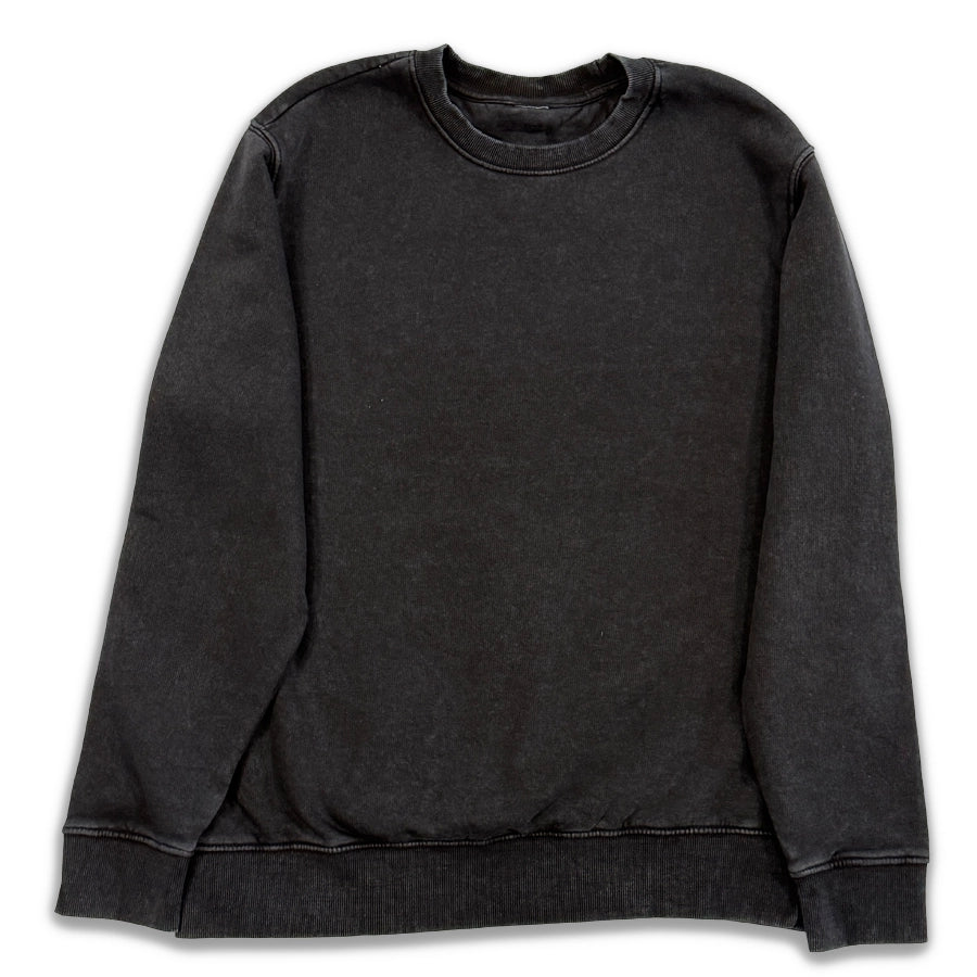 Polerón Negro Crewneck - Acid Wash Desgastado