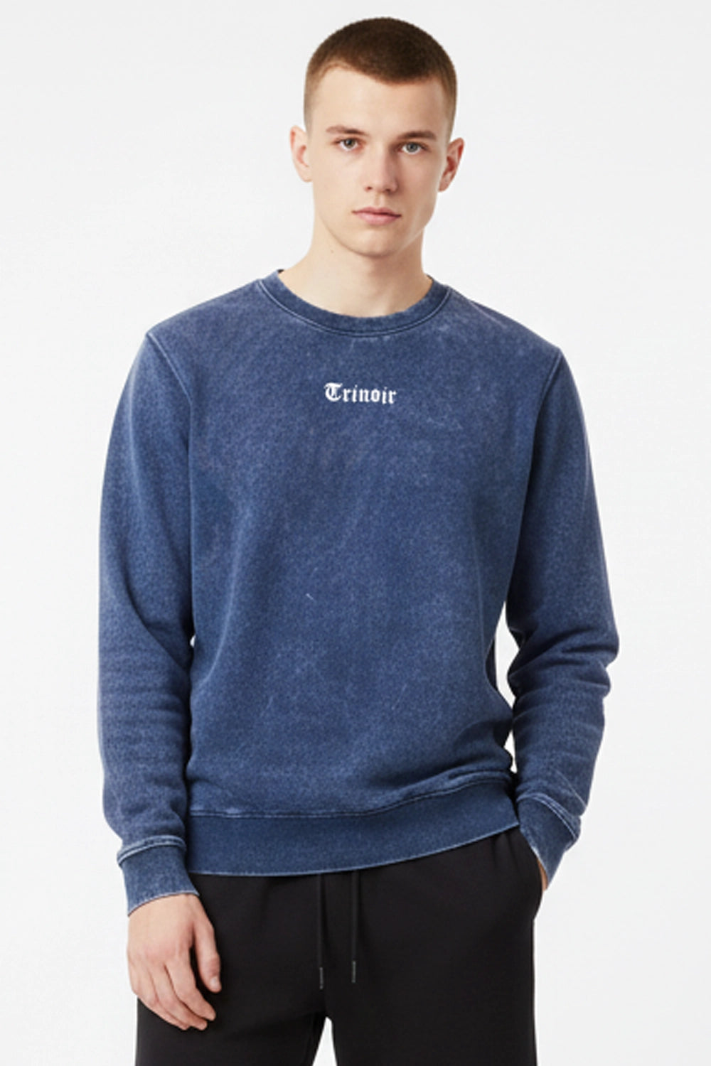 Polerón Azul Crewneck - Acid Wash Desgastado