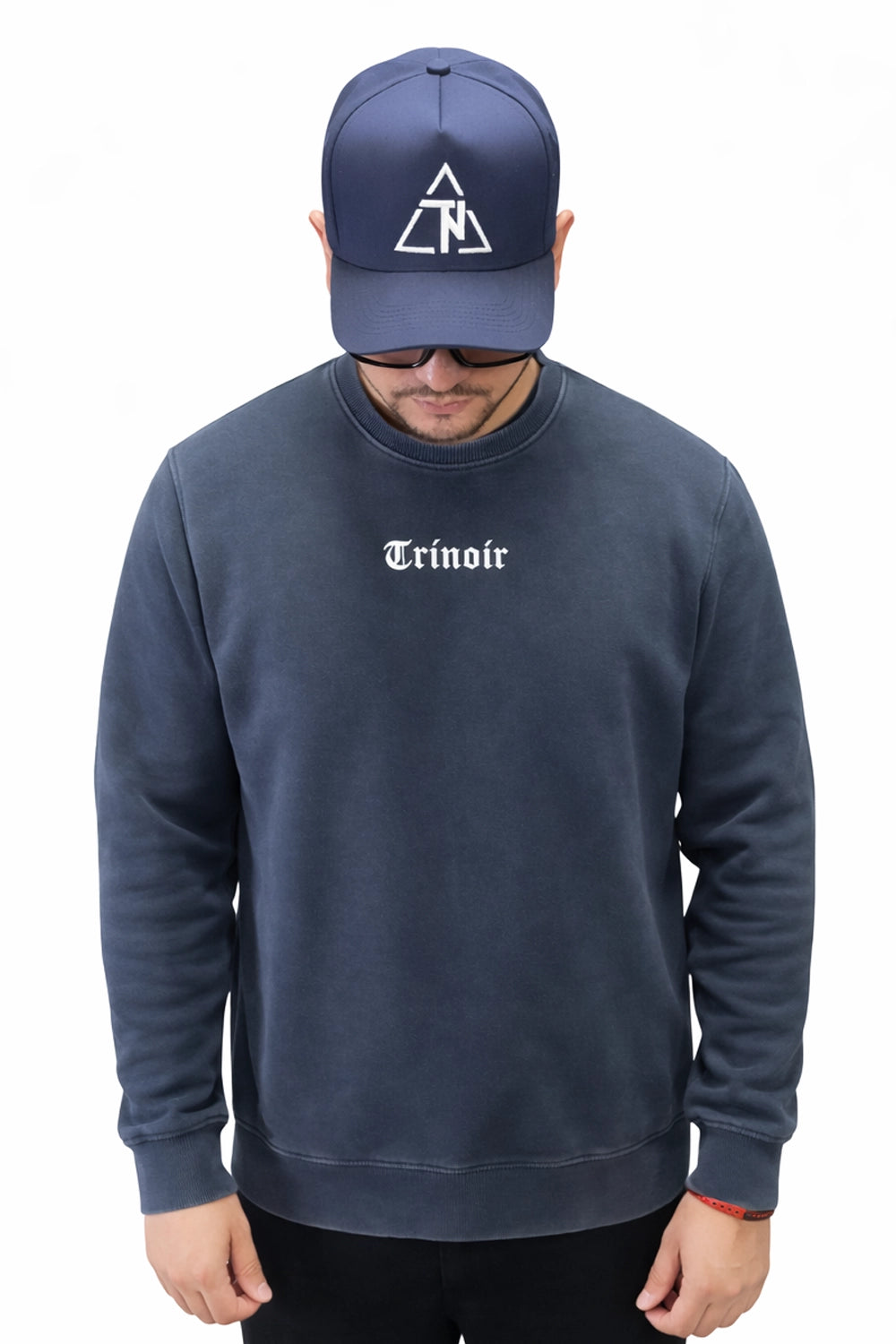 Polerón Azul Crewneck - Acid Wash Desgastado