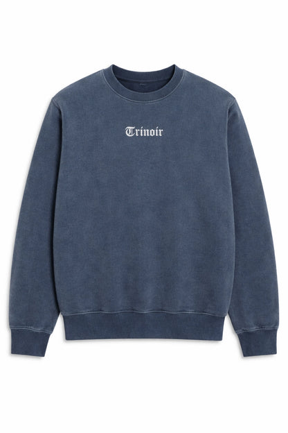 Polerón Azul Crewneck - Acid Wash Desgastado