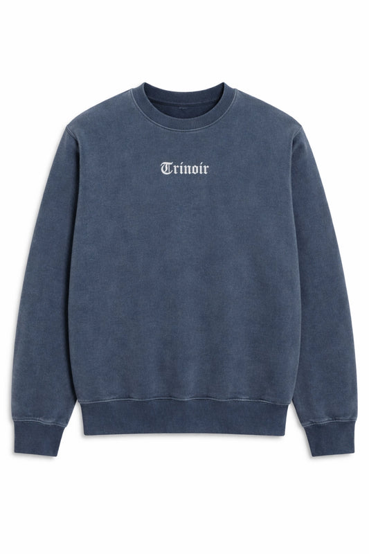 Polerón Azul Crewneck - Acid Wash Desgastado