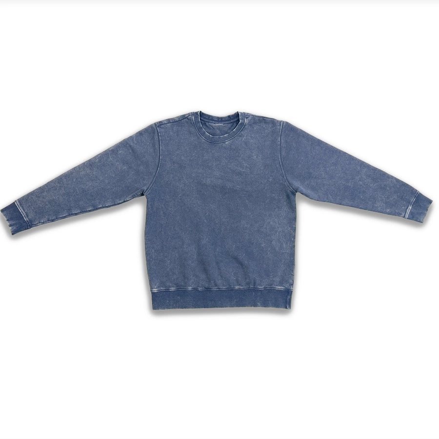 Polerón Azul Crewneck - Acid Wash Desgastado