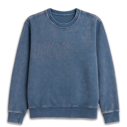 Polerón Azul Crewneck - Acid Wash Desgastado