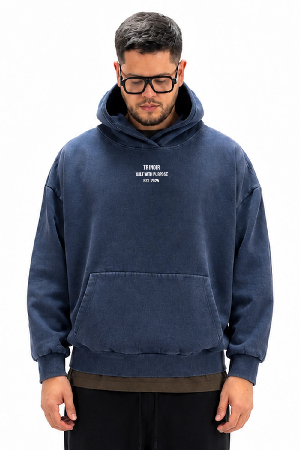 Polerón Hoodie Oversize Boxy Fit - Azul Desgastado