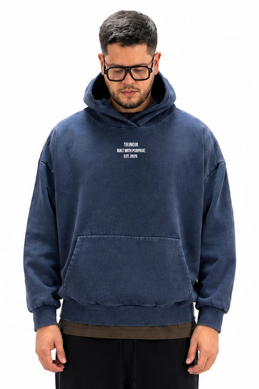 Polerón Hoodie Oversize Boxy Fit - Azul Desgastado